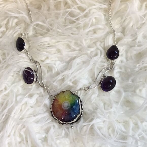 RAINBOW SOLAR AGATE NECKLACE 18” STERLING SILVER - Picture 2 of 16
